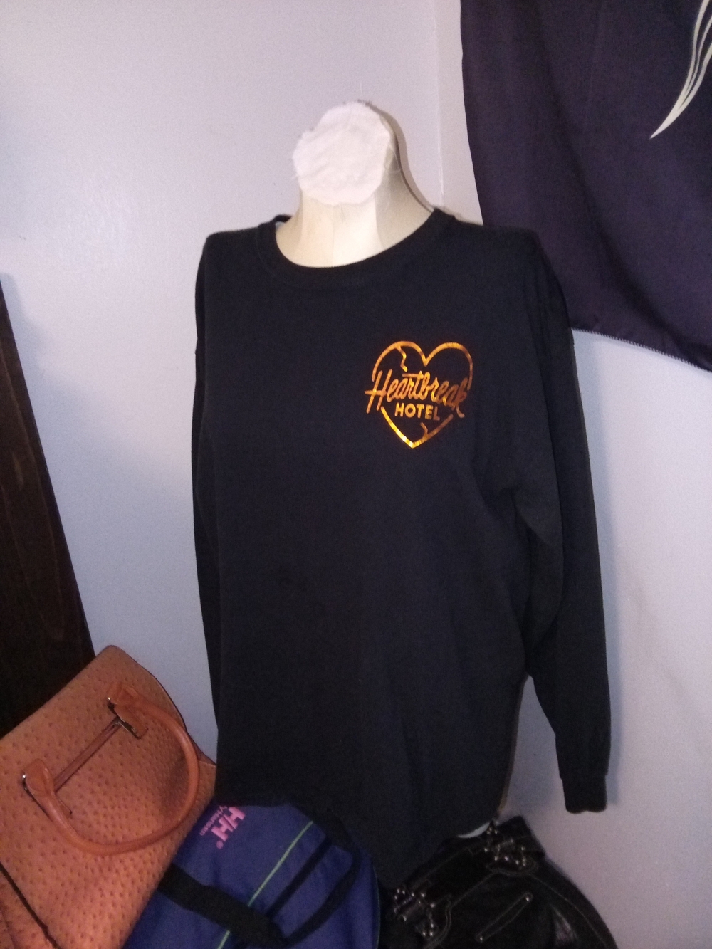 Source Unknown Black Long Sleeve Tee with Gold Heart 'Heartbreak Hotel'